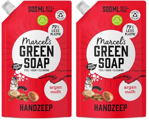 Marcel's Green Soap - Recambio de jabón de manos Argan & Oudh - Recambio para dispensador de lavado de manos - 100% ecológico - 100% vegano - 97% biodegradable - 500 ml (Paquete de 2)