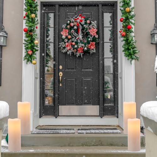 Image of Eldnacele 10 inchx4 inch Large Waterproof Outdoor Flameless Candles Remote and Timer, Battery Operated White Plastic LED Flickering Pillar Candles 2 Pack for Dinner Wedding Porch Garden Lanterns Home Decor