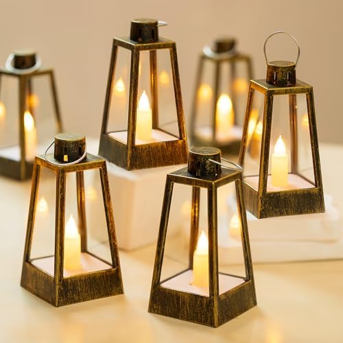 10pcs Mini Lanterns Decorative for Centerpiece Romadedi Hanging Small Gold Lantern Bulk with