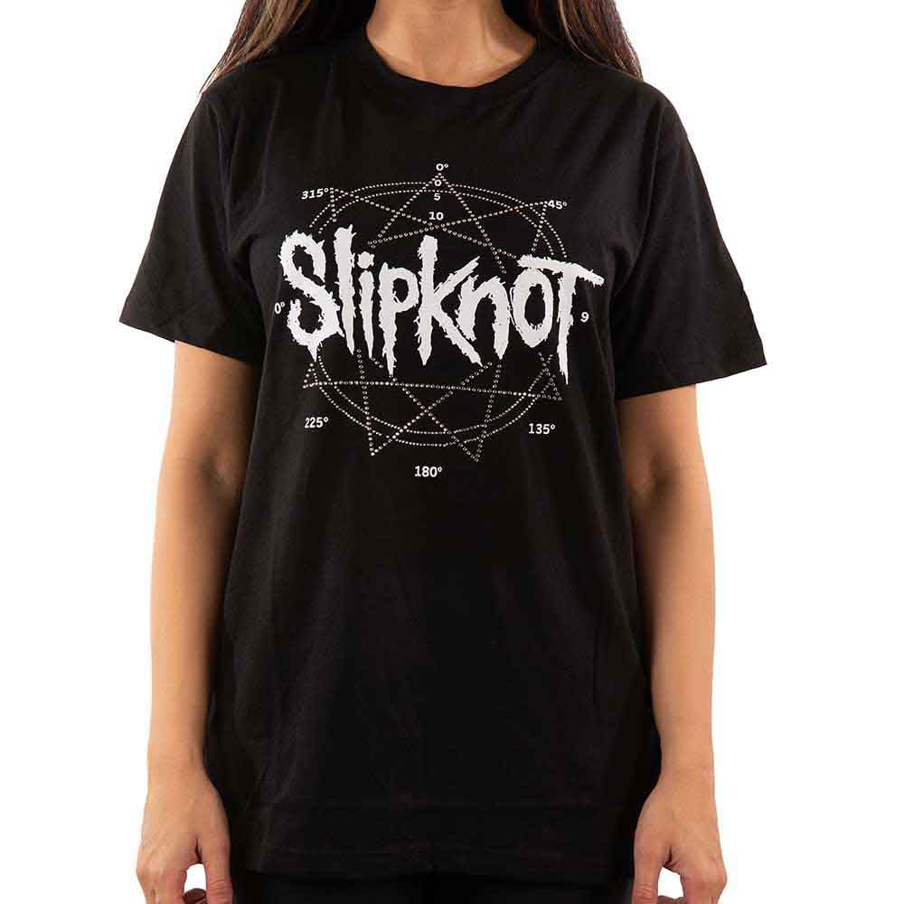 Slipknot Men's Black T Shirt 9 Point Star Diamante Band Logo Official Unisex L