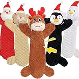 Senneny 5 PCS No Stuffing Dog Christmas Toys with Squeakers - Reindeer, Santa, Snowman, Bear and Penguin, Crinkle Xmas Plush Dog Toys for Large Medium Small Dogs, Durable Interactive Toys for Puppies