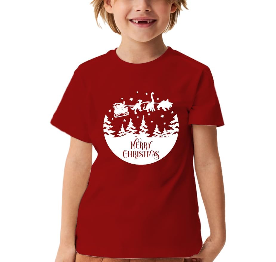 Toddler Kids Christmas T-Shirt - Short Sleeve Reindeer Holiday Tee, Merry Xmas Gift Top for Boys & Girls (Sizes 2T-6Y)3