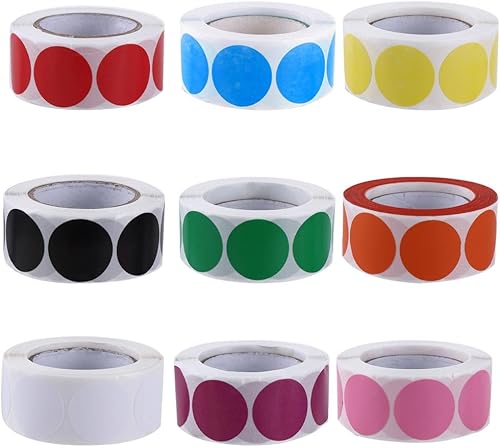 Leadigol 9 etiquetas redondas sólidas de codificación de colores, autoadhesivas extraíbles y coloridas etiquetas adhesivas para marcadores de puntos