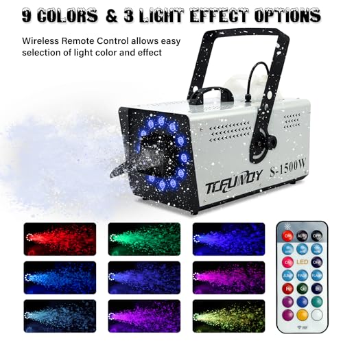 tcfundy snow machine with 12 led lights 1500w snow snowflake making machine with 9 color lights effect snowflake maker with remote control for christmas wedding kids party stage