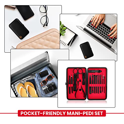 Utopia Care 15 Pieces Manicure Set - Stainless Steel Manicure Nail Clippers Pedicure Kit - Professional Grooming Kits, Nail Care Tools With Luxurious Travel Case (Red) #TOP3