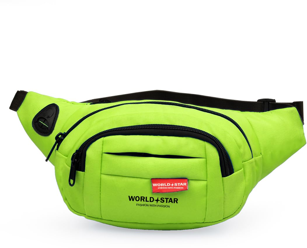 world star Polyester Waist Pack Travel Handy Hiking Zip Pouch Document Money Phone Belt Sport Bag for Men and Women and Adult | Green | worldstar perrot Green Fluffy Waist Bag-picture-30