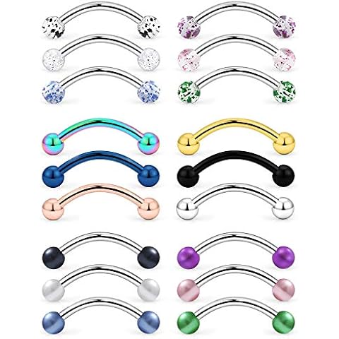 Yaalozei 16G Eyebrow Rings Rook Daith Earring Piercing Jewelry Surgical Stainless Steel Snake Eye Frog Tongue Curved Barbell Vertical Lip Labret Jewelry Small Petite Belly Button Ring Women Men 10mm Cover