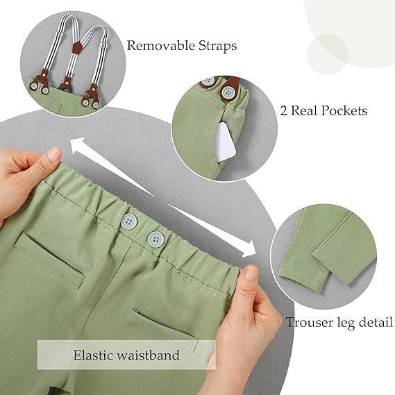 ZOEREA Bebé Niño Ropa Conjunto 2-3 años Niños Caballeros de Manga Larga Camisa+Chaleco+Pantalones+Pajarita+Corsage Niños Bautizo Ropa de Boda Conjuntos, Estilo 3 Verde