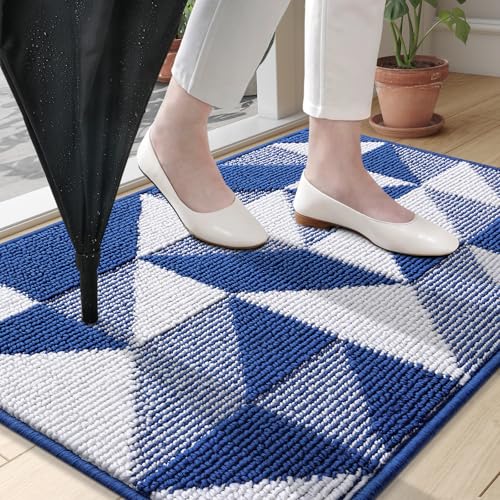 Image of OLANLY Door Mat Indoor Entrance Washable 32x20, Odor-Free Low-Profile Front Back Geometric Doormat, Absorbent Resist Dirt Entry Carpet, Easy to Clean Sturdy Inside Floor Mats for Entryway, Navy