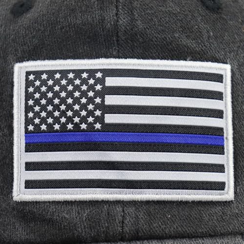 Image of HHNLB Thin Blue Line American Flag Hat, Cotton Adjustable Embroidered Police Baseball Cap for Men Women