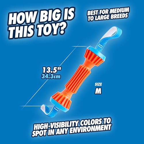 Image of Chuckit! Rugged Bumper Fetch Stick, Medium, 13.5in, Orange and Blue | Has TPR Ridges for Easy Grip, Doubles as a Tug-of-War Toy and Floats in Water; Not Recommended for Aggressive Chewers