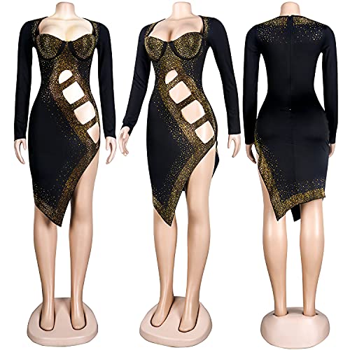 Image of PORRCEY Women's Sexy Elegant Rhinestone Mesh Party Club Night Mini Dress