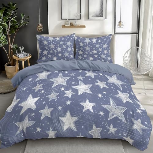 Générique Funda nórdica gris para niños con estampado de estrellas juego de cama de 3 piezas, microfibra cómoda, cremallera y lazos en las esquinas - Ropa de cama elegante - 140 x 200 cm