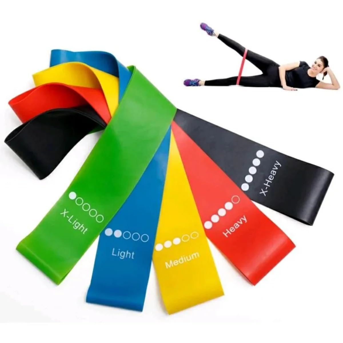 Kit 5 Faixas Elásticas de Resistência para Treino – Mini Bands em Látex Natural, Níveis