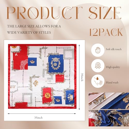 Hicarer 12 Pcs 35 Inch Satin Head Scarf Square Silk Like Neck Scarf Large Hair Scarf Silk Lightweight Hair Wrapping for Women2