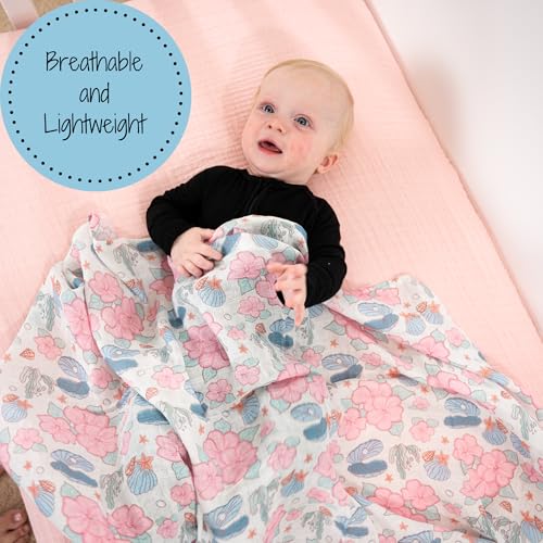 Image of LollyBanks Baby Swaddle Blanket for Girls, 100% Cotton Soft and Breathable Muslin Swaddle Blanket 47 x 47 Inches, Lightweight Newborn Blankets, Baby Essentials Must Haves (Clams Flower Print)