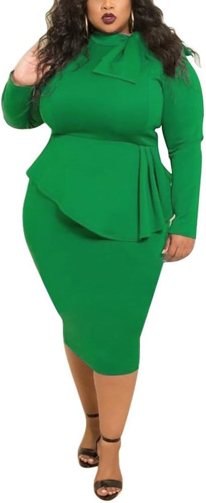 VERTTOP Double-Layered Tie Neck Women's Bodycon Dress Midi Dress For Party, Cocktail,Club XXX-Large Green