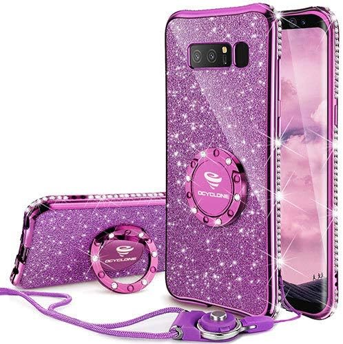 OCYCLONE Galaxy Note 8 Case, Glitter Diamond Rhinestone Bumper with Ring Stand Sparkly Protective Samsung Galaxy Note 8 Case for Girl Women - Violet Purple