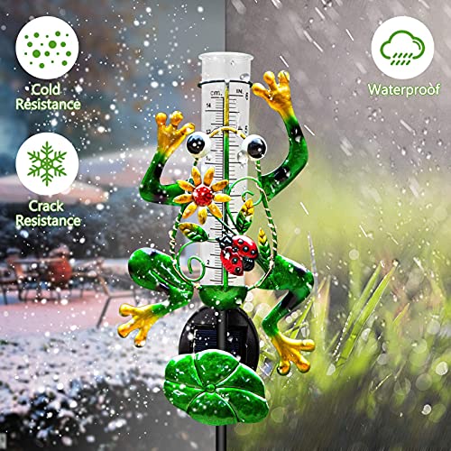 Lunsy 【Gift First Choice】 Solar Rain Gauge Outdoor, Metal Frog Shape, Plastic Tube, With 2 Feet Stake, Decorative For Yards, Garden, Lawn[New Version] #TOP4