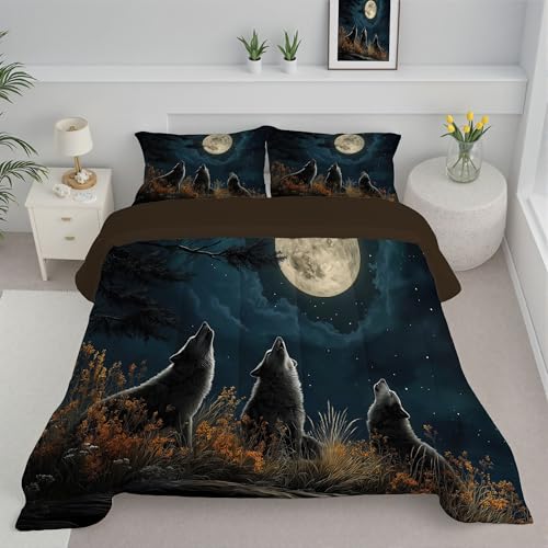 Couette Deep Blue de qualité supérieure avec imprimé loups de pleine lune raffiné - 2