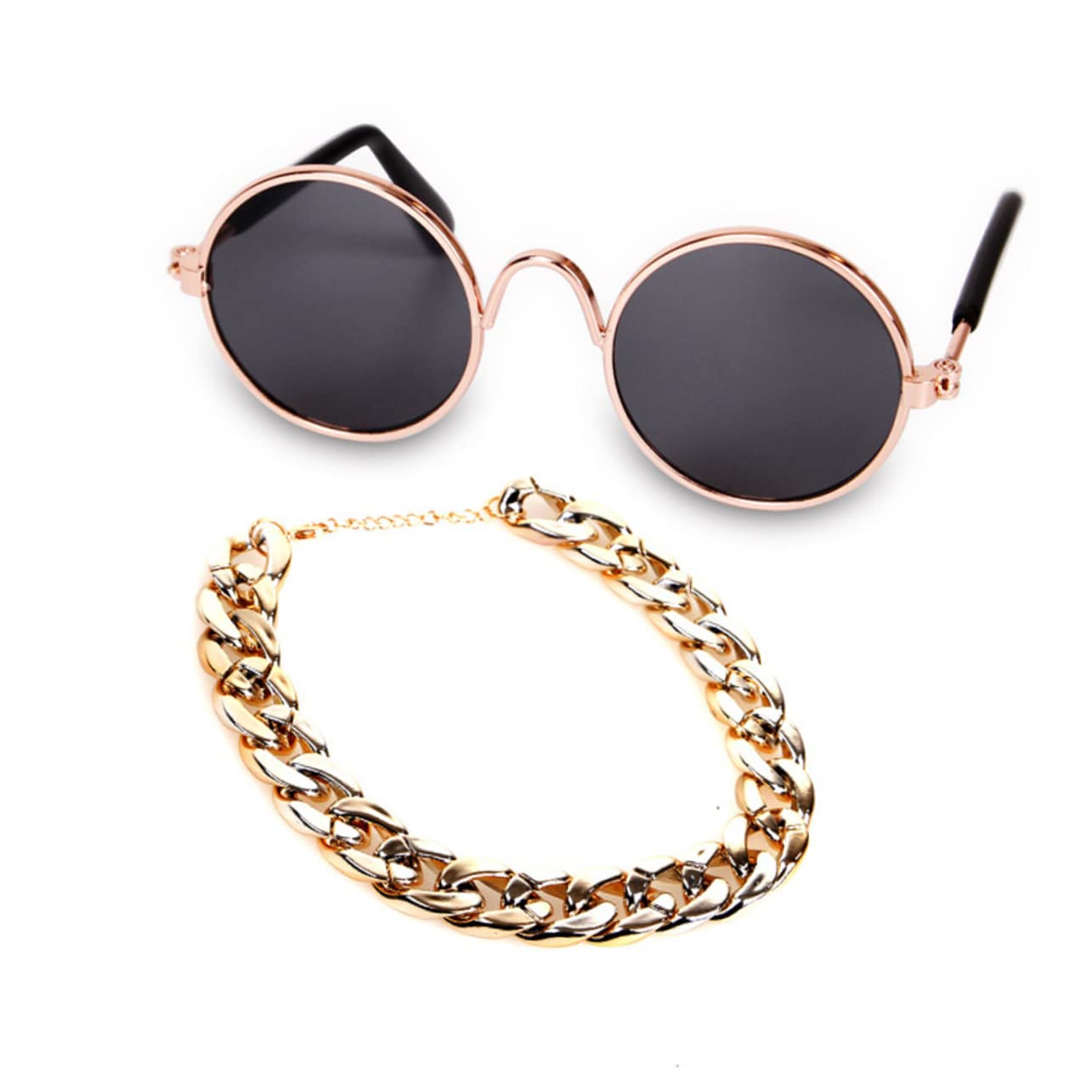 GRIRIW Dog Set Fashion Pet Sunglasses Retro Gold Necklace Fun Pet Decorations