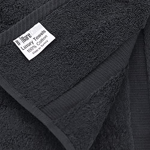 Image of BC BARE COTTON Luxury Hotel & Spa Quality, Quick Dry 100% Turkish Cotton 700 Gsm, Eco Friendly Towel, For Bathroom Dobby Border Soft Bath Towel Set 27 X 54 (Black, Bath Towels - Set Of 2)