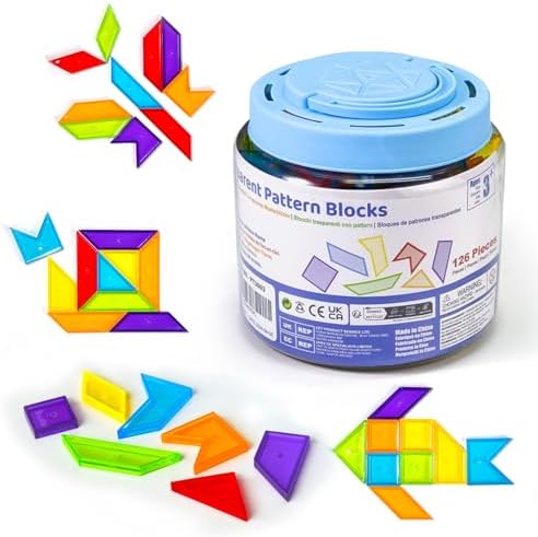 Transparent Pattern Blocks, Geometric Shapes Blocks, Tangram Puzzles, Practice Sorting Counting Patterning, Math Manipulatives for Kids, Back to School Supplies, Teacher Supplies