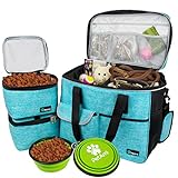 PetAmi Dog Travel Bag, Travel Pet Bag Organizer, Dog Food Travel Bag with Food Container and Bowls, Dog Travel Supplies Gift Accessories for Weekend Camping, Dog Cat Diaper Bag (Sea Blue, Large)