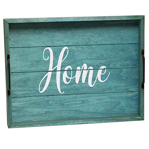 Elegant Designs HG2000-BHW Coastal Beach Decorative Wood Serving Tray w/Handles, 15.50” x 12”, Blue Wash Home