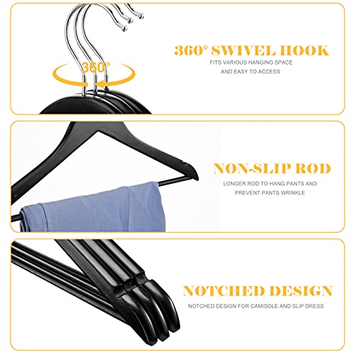 Image of Cozymood Sturdy Wooden Hangers 20 Pack Durable & Slim Clothes Hanger with 360 Rotatable Hook Natural Finish & Notches Wood Hangers Premium Coat Hanger for Closet Clothes Hangers (Black)