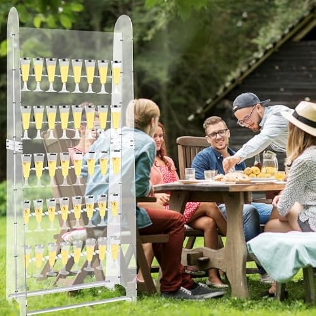 TURSTIN 5-Tier Champagne Wall Holder for Party 61.4 x 23.6 x 15.4 Inch Acrylic Champagne Towel Hold 40 Cups Wine Glass Stemware Rack Bubbly Champagne Flute Display Stand for Wedding and Parties