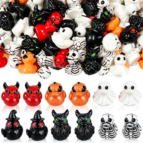 AWEELON 60Pcs Halloween Mini Resin Ducks Miniature Resin Duck Figures Novelty Halloween Party Favors Gift Decoration(6 Style