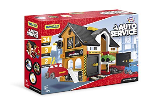 Wader 25470 - Play House Auto-Werkstatt, Spielhaus mit 3 Fahrzeugen, Servicebereich, Hebebühne und Kran, ca. 59 x 15 x… – Bild 3