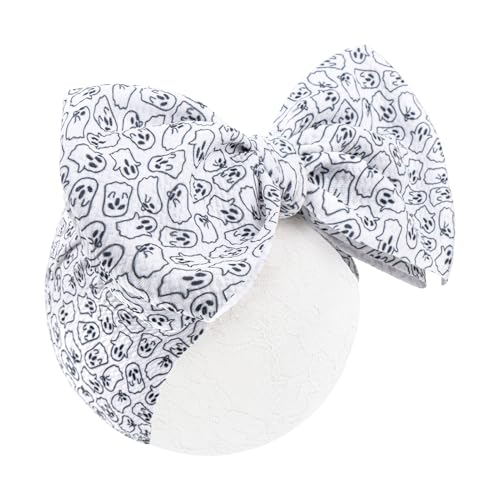 Image of YanJie Halloween Baby Headbands, White Ghost Newborn Bows Holloween Accessories Hairband Printed Wide Halloween Hairbands for Baby Girls Newborn Toddler Infant Children