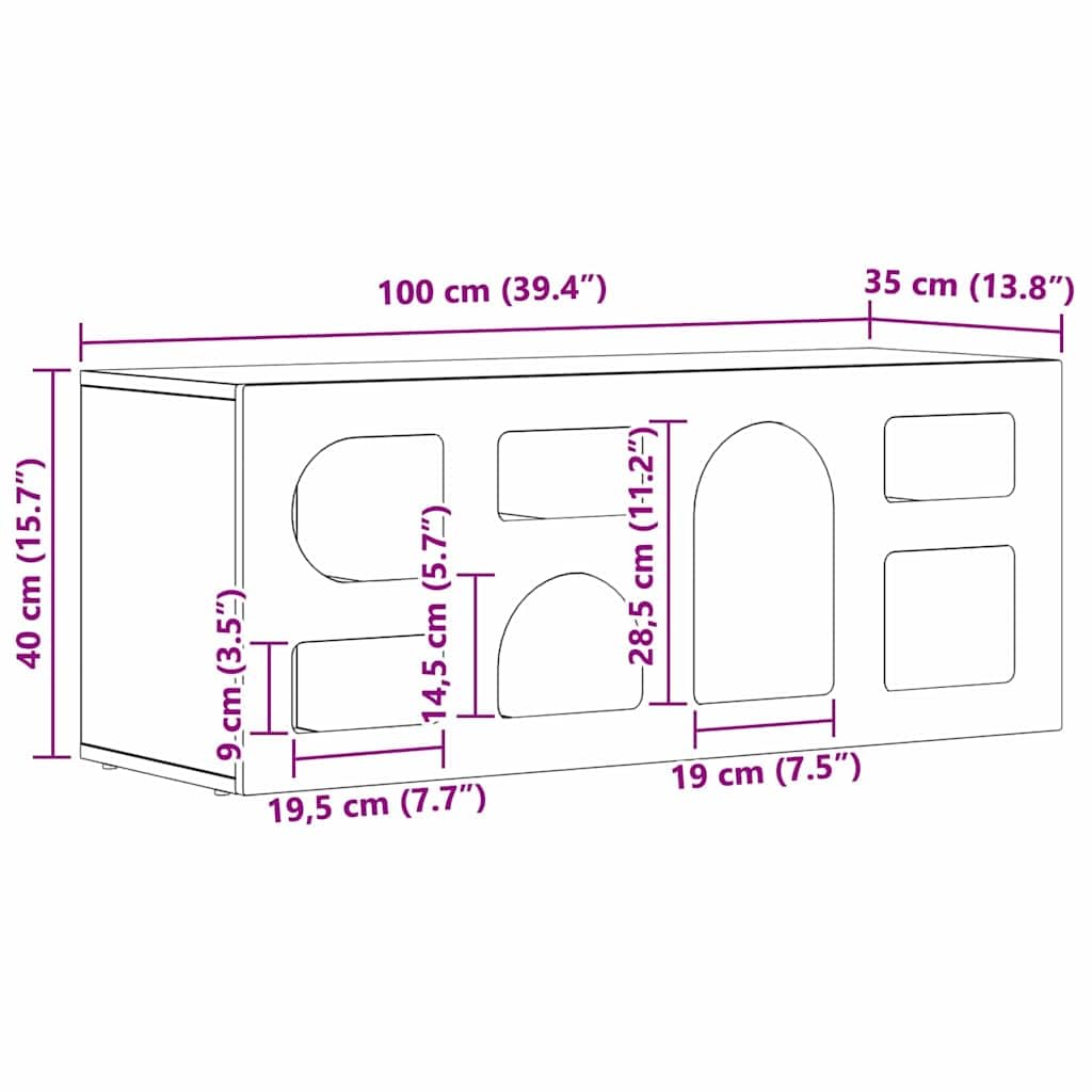 Mobile TV nero in legno con 7 ripiani, 100 x 35 x 40 cm, moderna credenza per soggiorno, con porta e cassetti