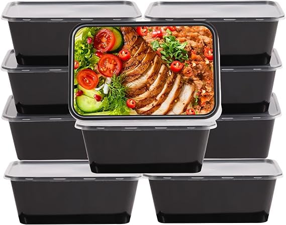 Image of [650 ml, 25 Count, Rectangle, Black Reusable Plastic Food Storage Containers with Lid | Airtight, Microwave Safe Containers | Perfect for Meal Prep, Storage, Takeaway & Food Delivery