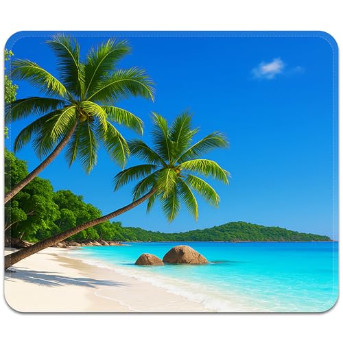 Image of Square Mouse Pad with Stitched Edge, Premium Mousepad Washable Cloth. Computer Mouse Pad with Non-Slip Rubber Base, Mouse Pads for Computers Laptop Mouse 9.25x7.75x0.12 inch-Beach1