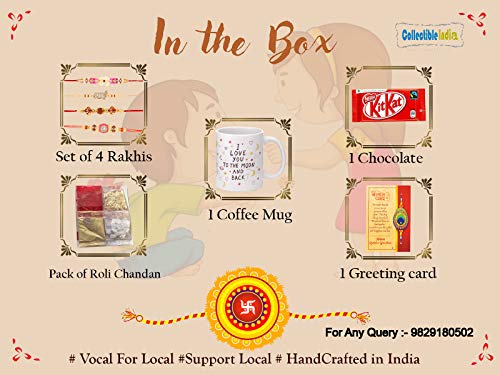 Image of Collectible India Rakhi For Brother and Bhabhi With Chocolates Combo Set - Rakhi For Brother Kids - Best Rakshabandhan Rakhi Gift for Brother Sister Bhabhi Kids Gift Hamper, Coffee Mug, Greeting Card
