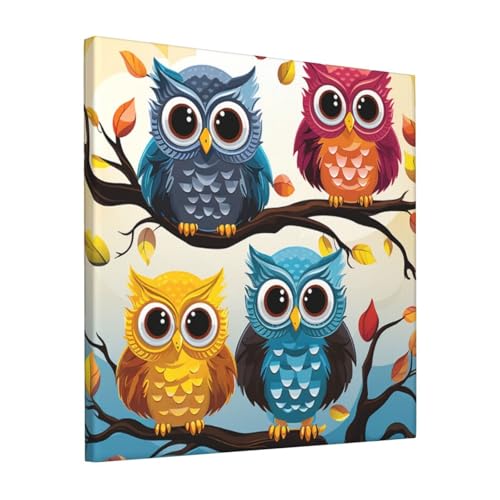 Toile murale hiboux branches arbre peinture moderne 30,5 cm