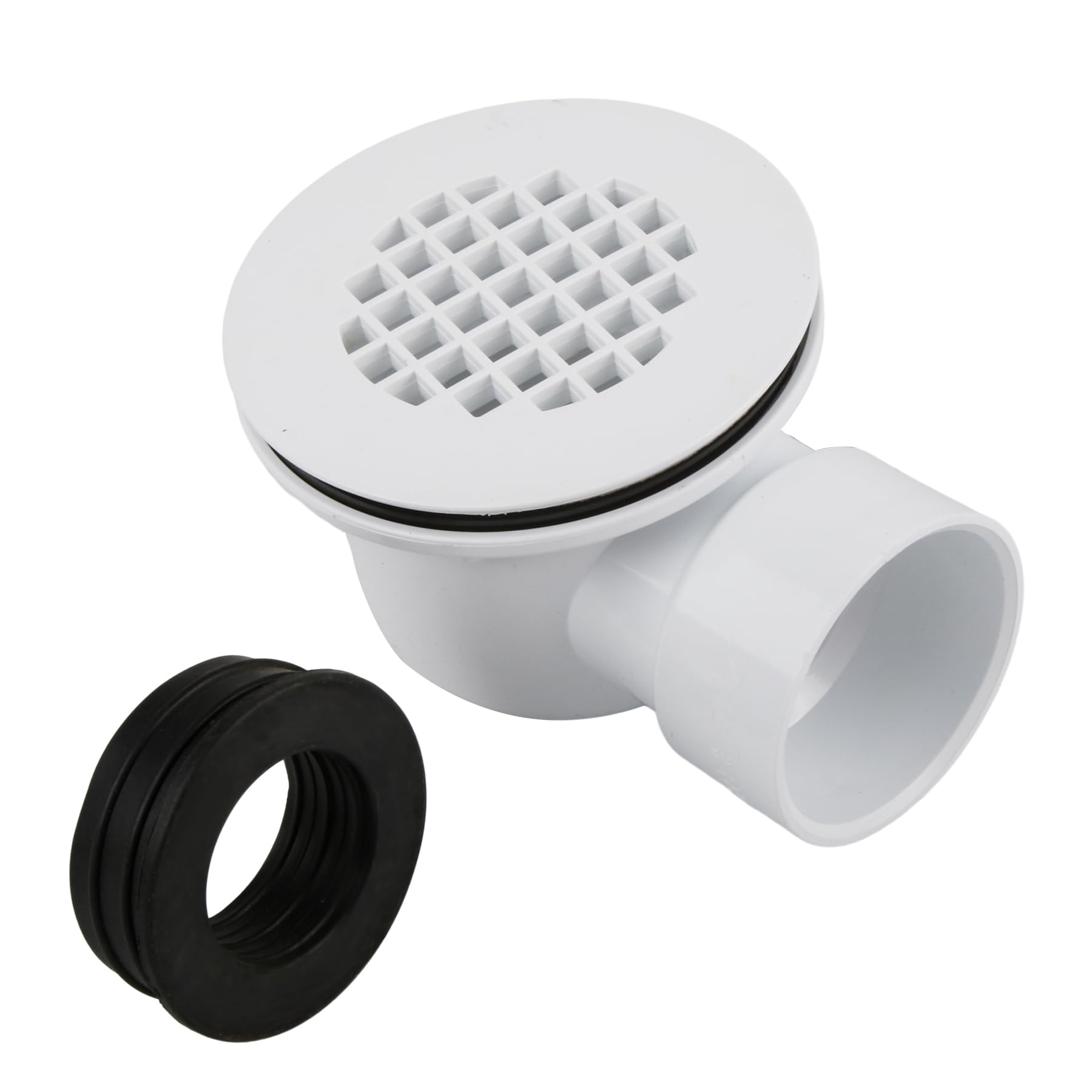 EIKLIM PVC Side Outlet Drain Assembly, Low Profile Shower Drain with Perforated Strainer, 2'' Side Outlet