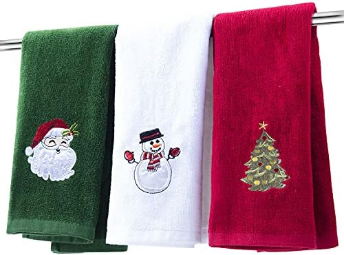 BYAWAY Christmas Hand Towels for Bathroom Kitchen Towel Decorative Set 25" x 16" Holiday Decor Dish Towels Fingertip Towel Ultra Soft and Highly Absorbent 100% Cotton Towel Gift Set（Green,White,Red）