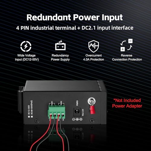 Image of MokerLink 8 Port Industrial Din Rail Switch, 8 x 10 /100Mbps Ethernet Ports, Extend 250M, Metal DIN-Rail & Wall Mount Included