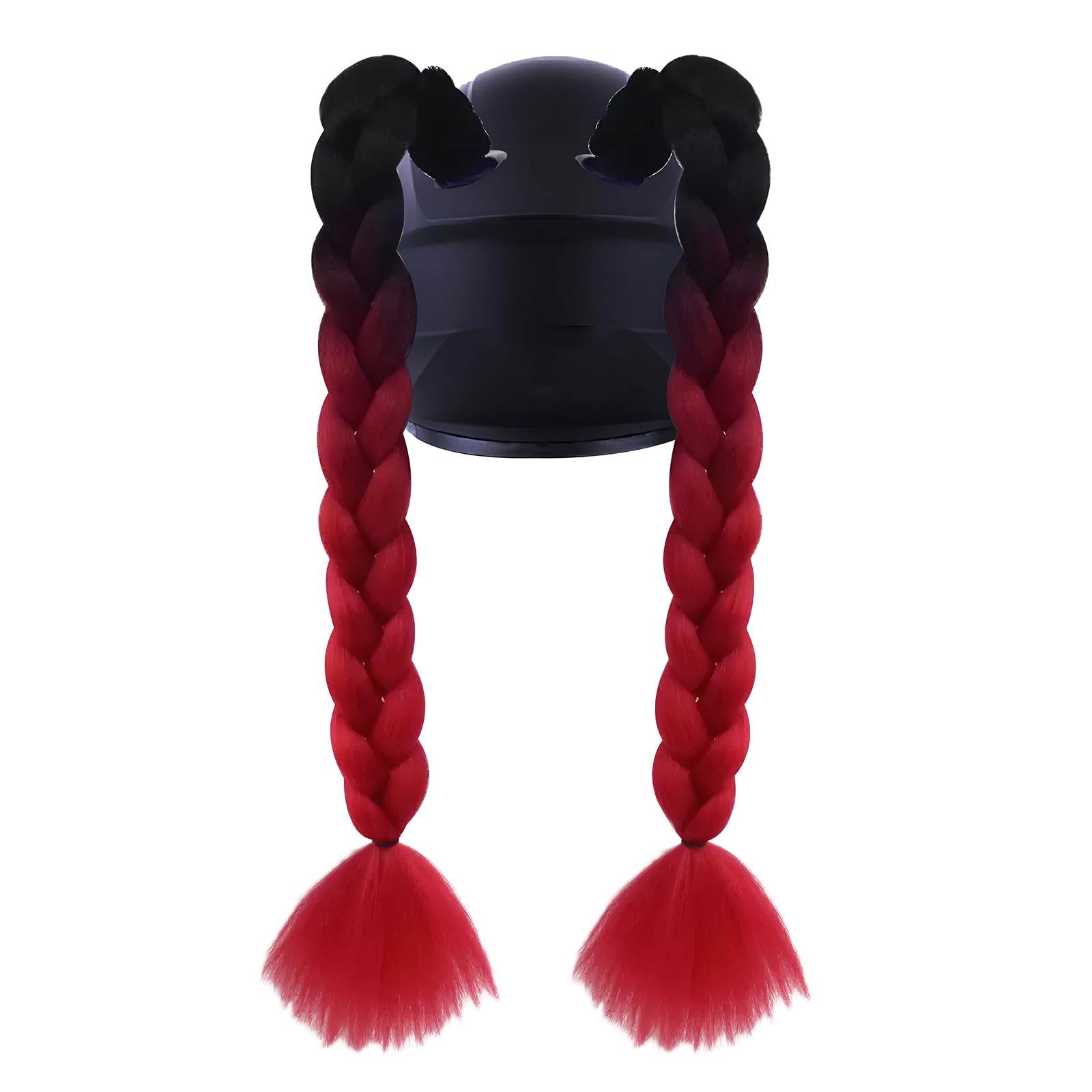 2PCS Helmet Pigtail Gradient Decoration Motorcycle Helmet Ponytail Wig Twist Braids Hair Tails with Detachable Suction Cup for Motorbike Bike Bicycle Cycling Bikers Riders Scooter Costume Cosplay