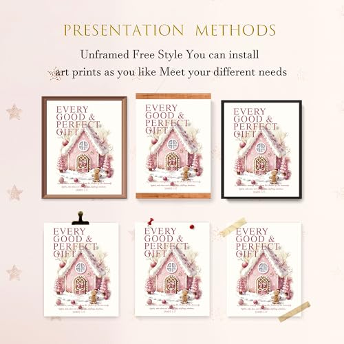 Image of LARTSFRO Coquette Pink Christmas Gingerbread House Gifts Wall Art Decor Posters, Cute Christmas Gingerbread Man Christian Room Bathroom Bedroom Dorm Wall Art Decor Aesthetic for College Teen Girls Gifts, Inspirational Bible Verses Gingerbread Wall Decor, 10x8 Inch Set of 4 Pcs Christmas Pictures (UNFRAMED)