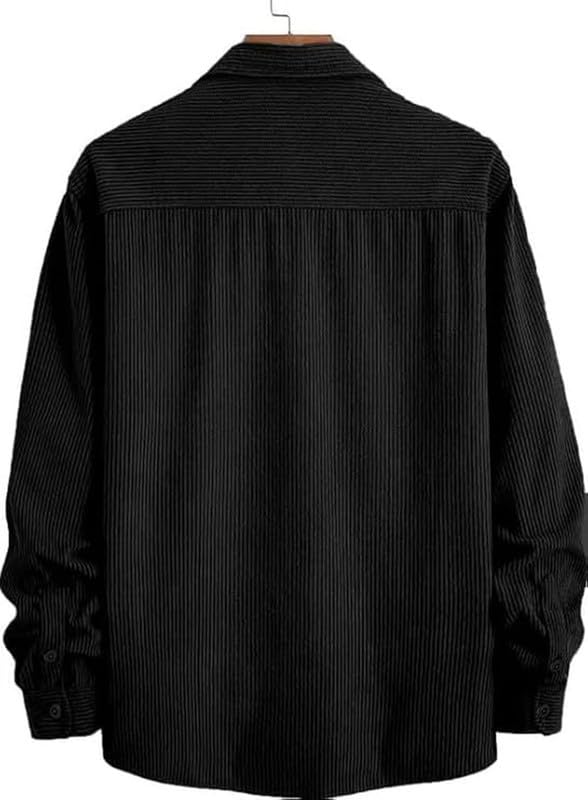 Image of DEELMO Men's Full Sleeve Corduroy Shirt | Stylish Textured Casual Button-Down Shacket for Autumn Winter | Dual Pocket Front Design | Ideal for Layering and Daily Outfits