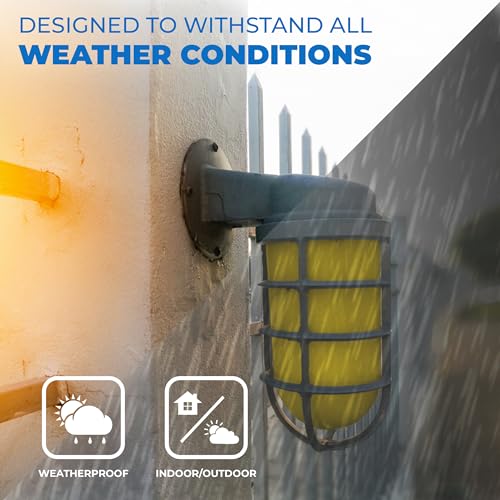 Image of OHLECTRIC Yellow Replacement Weather Tight Light Fixture - Threaded Bulb Cover - Sturdy Clear Glass Protectant - Frosted Globe Shade - Outdoor Vapor Proof Fixture