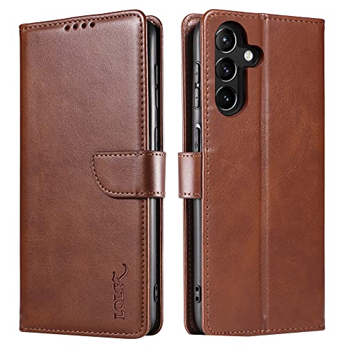 LOLFZ for Samsung Galaxy A16 Wallet Case, Vintage Leather Book Case with Card Holder Kickstand Magnetic Closure Flip Phone Cover for Samsung A16 Case - Coffee Brown