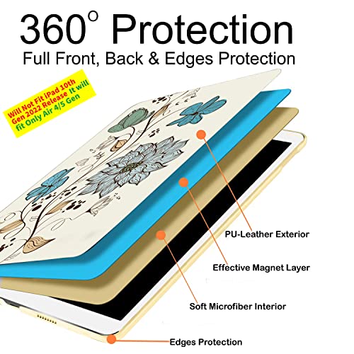 Image of DuraSafe Cases for iPad Air 5th 4th 6th 11th [ Air 11 /6 2024 /5 2022 /4 2020 ] A2588 A2316 MYFQ2HN /A MYFN2HN /A MYFQ2HN /A Printed Smart PU Leather Flip Folio Book Cover - Watercolor Flowers