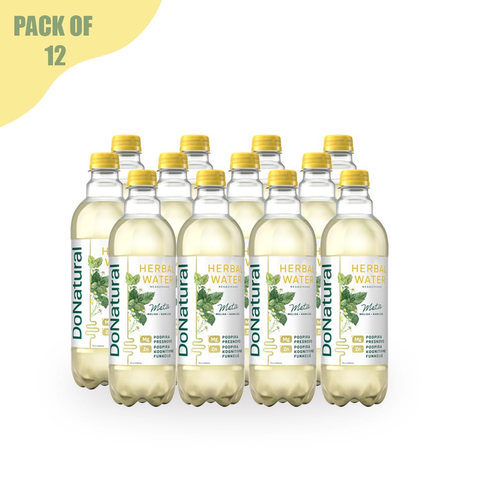 Agua de Hierbas DoNatural – Menta con Melisa y Manzanilla, 500 ml – Bebida relajante baja en calorías con magnesio y zinc, agua vegana natural infusionada