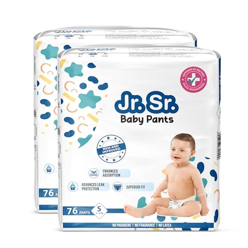 Image of Jr. Sr. Baby Diaper Pants | Small (S) Size (4-8 kg), 152 Count | Pack of 2 | Upto 12 hr Absorption with Advanced Leak Protection | Safe For Babies Skin | Soft, Secure & Comfy